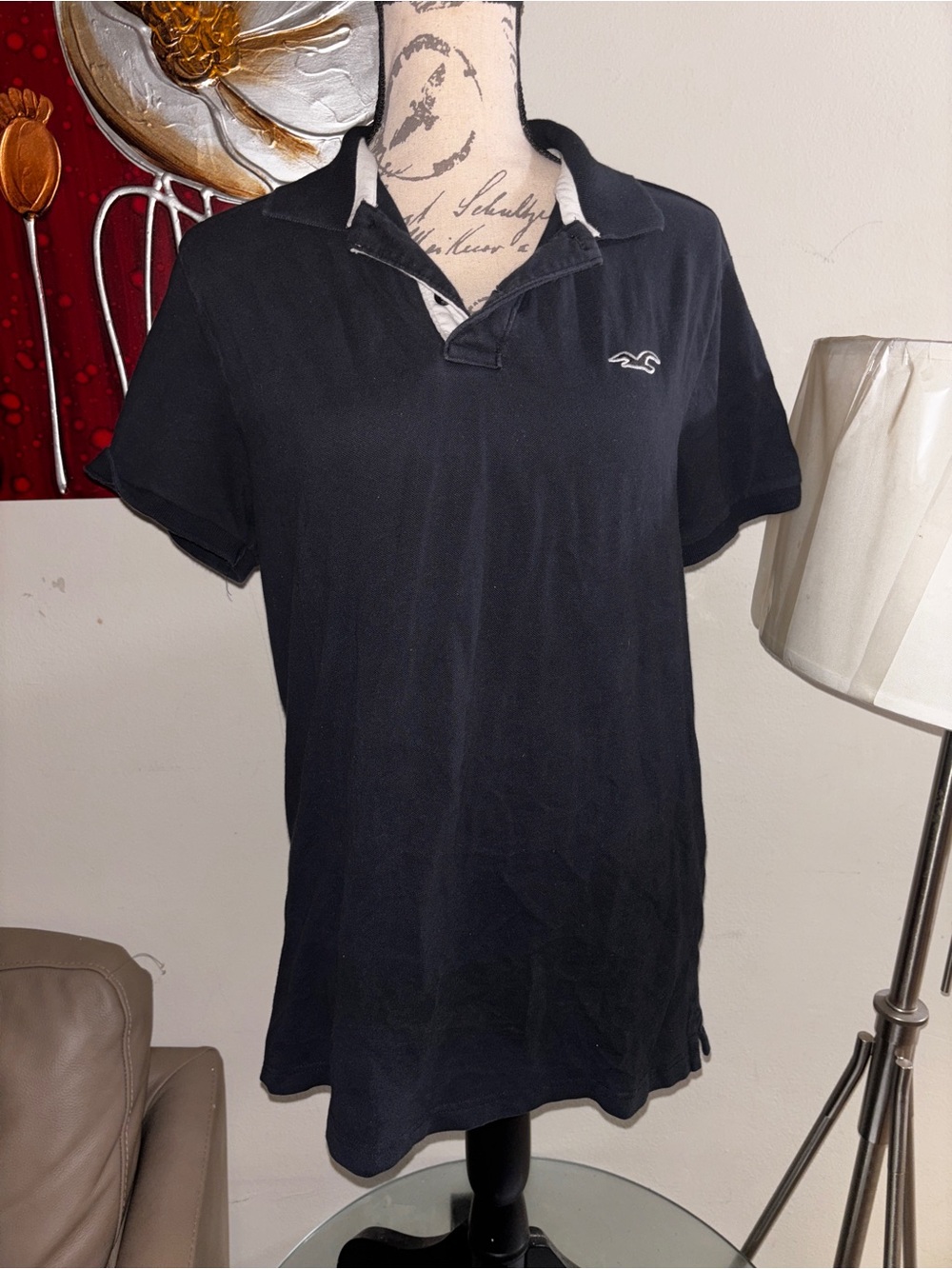 Hollister Black Polo with White Trim
